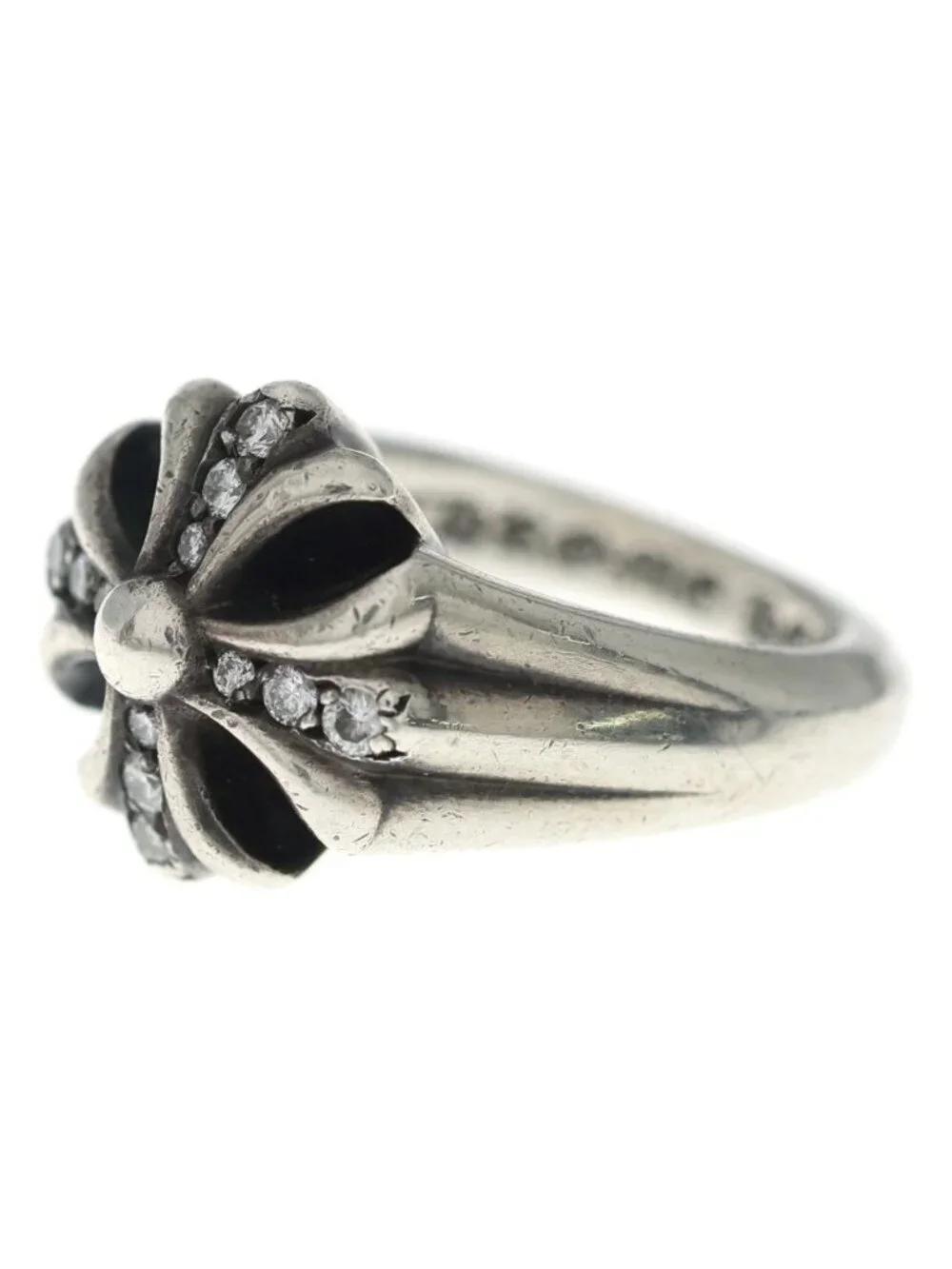 Chrome Hearts Cutout CH Pls Sml P D Small Plus Pave Diamond Silver Ring